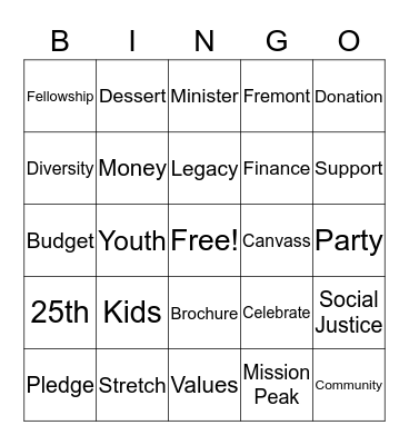 Fellowship Dinner Bingo Card