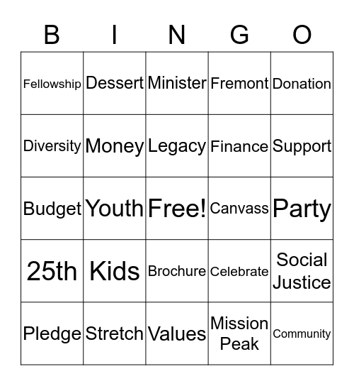 Fellowship Dinner Bingo Card