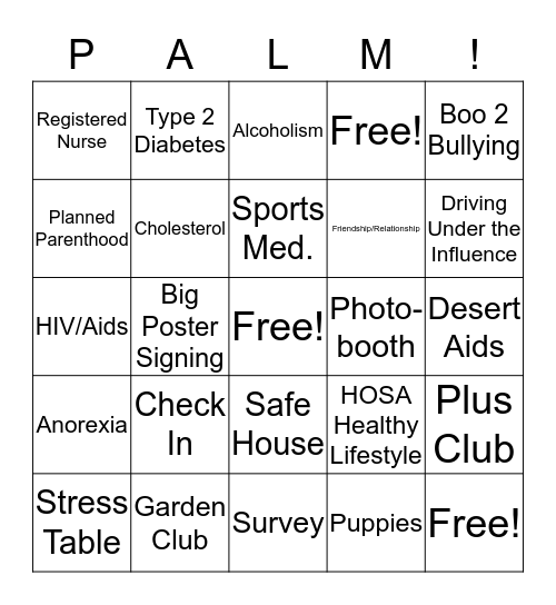 PSHS Wellness Fair 2019 Bingo Card