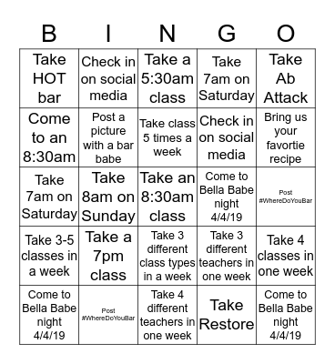 Bar Bingo Card