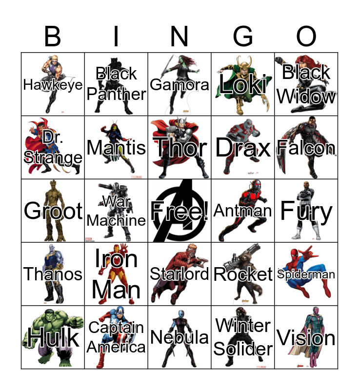 Avengers Bingo Card