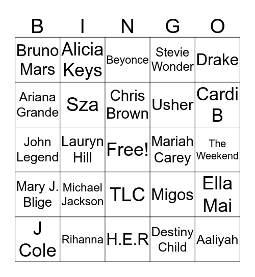 Music Bingo Card