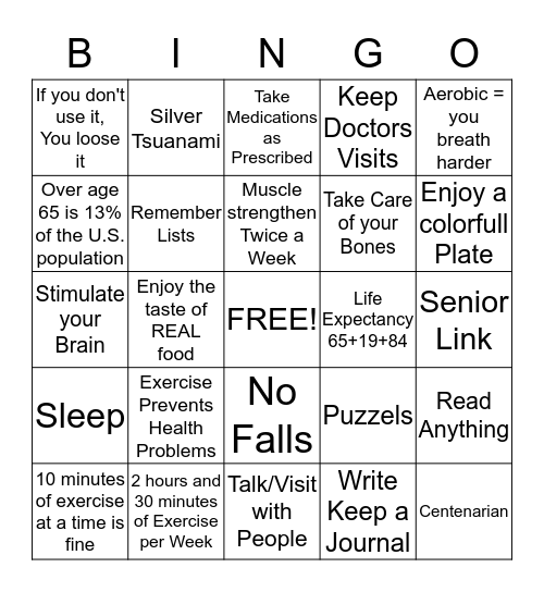 Healthy in 2020 Bingo Card