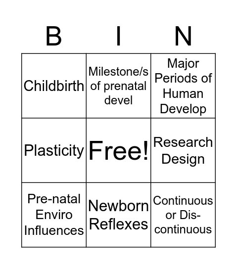Develop-ingo : Beginnings (theories & pre-natal development) Bingo Card