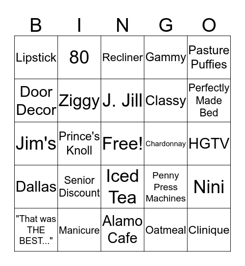 Nini's 80th Bingo Card