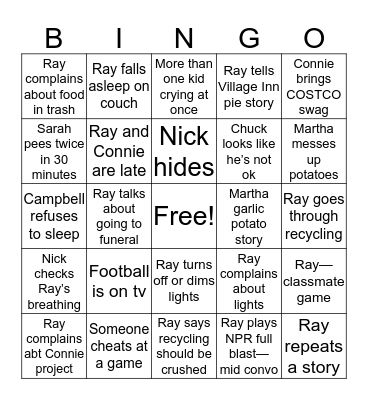 Leader Family Gatherings Bingo Card