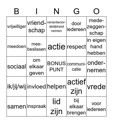 Maatschappijleer GG Bingo Card