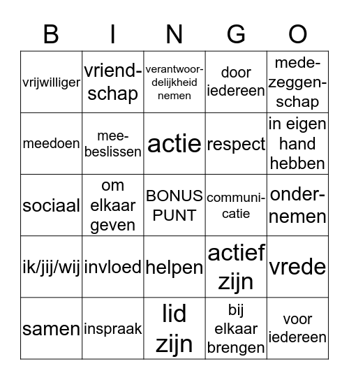 Maatschappijleer GG Bingo Card