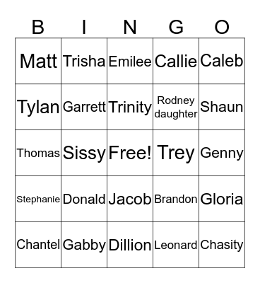 Hines Family Bingo Card