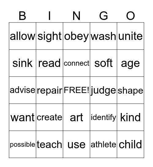 Root-Word Bingo Card