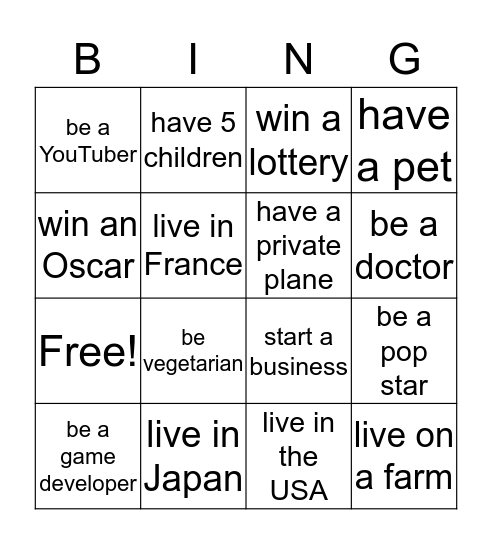 In the future I will... Bingo Card