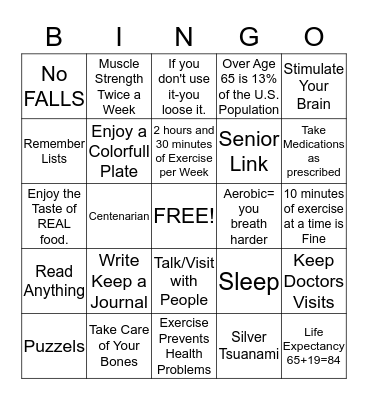 Healthy 2020 Bingo Card