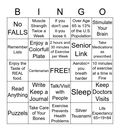 Healthy 2020 Bingo Card