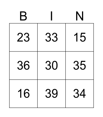 Number Bingo Card