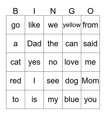 Hear Word BINGO Card