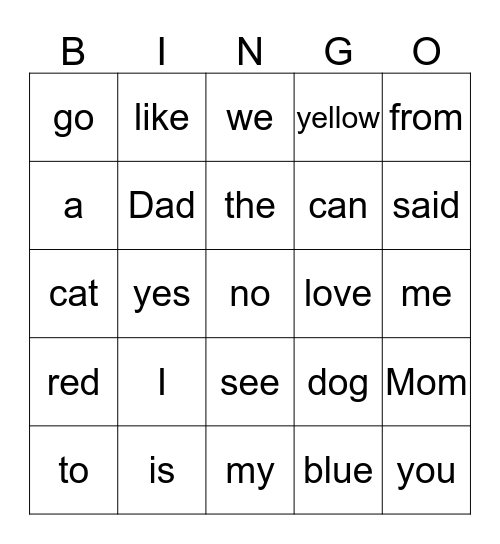 Hear Word BINGO Card