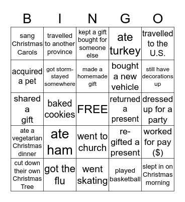 Holiday BINGO Card