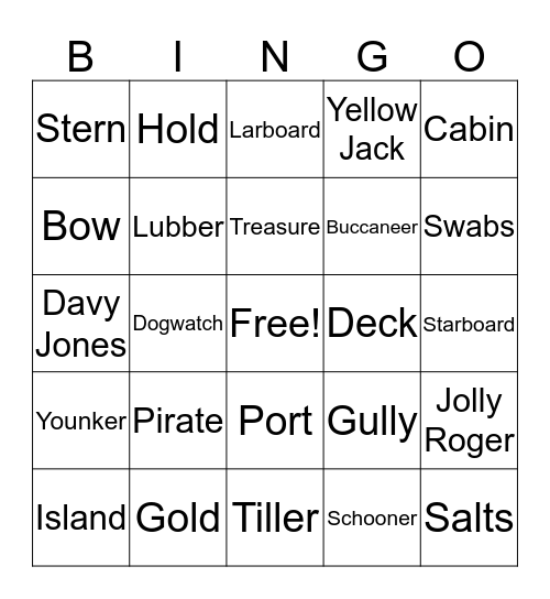 Treasure Island Bingo Card