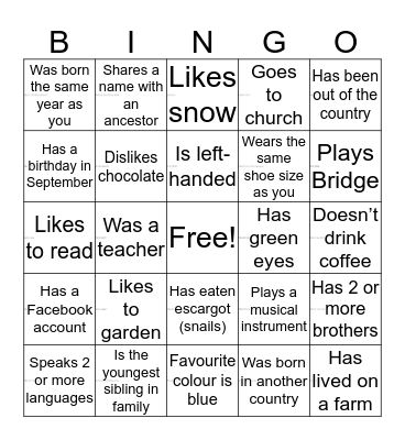 Know Your Neighbour Bingo Card