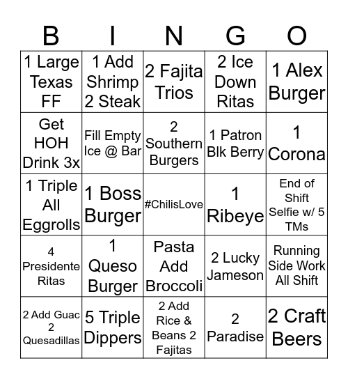 ChiliHead Saturday Vibes Bingo Card