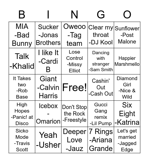 Music SK8 Bingo Card