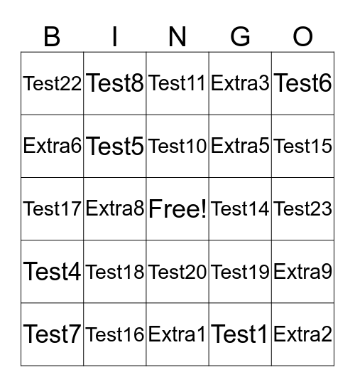 Test Bingo Card