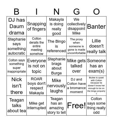 President Meeting Bingo Card