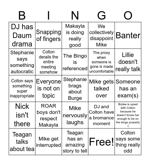 President Meeting Bingo Card