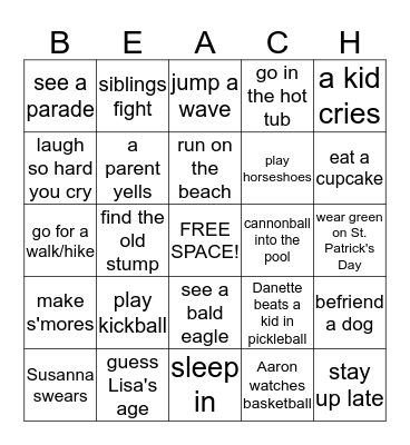 BEACH WEEKEND BINGO! Bingo Card