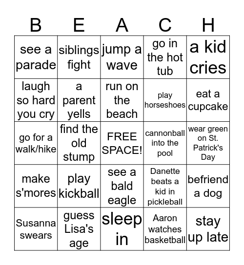 BEACH WEEKEND BINGO! Bingo Card