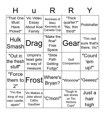 2019 Brier Playoffs Bingo Card
