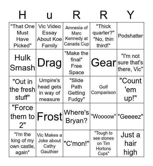 2019 Brier Playoffs Bingo Card