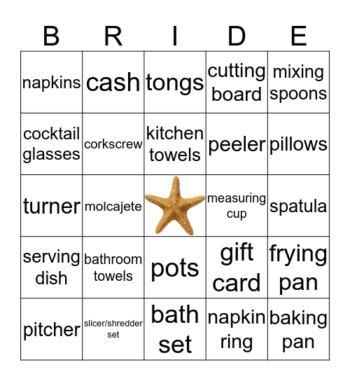 Rachel's Beachy Bridal Bingo Card