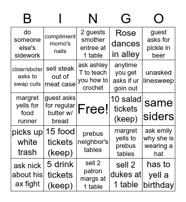 Server Bingo Card