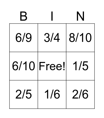 Equivalent Fractions Bingo Card
