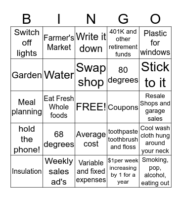 Budget  Bingo Card