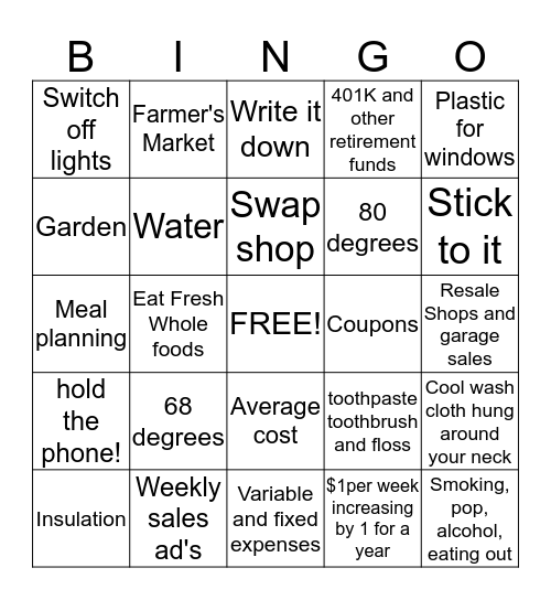 Budget  Bingo Card