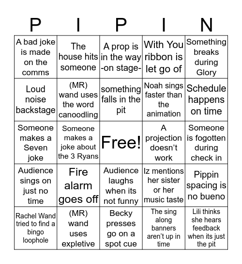 Backstage Bingo 09 Mar 2019 Bingo Card