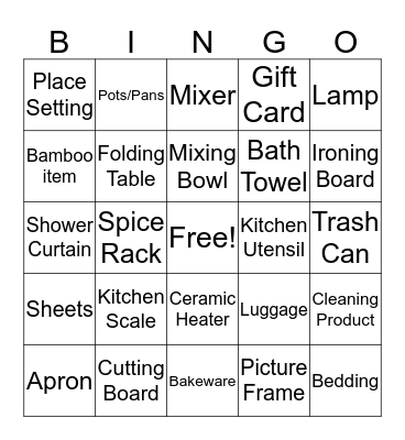 Bridal Bingo Card