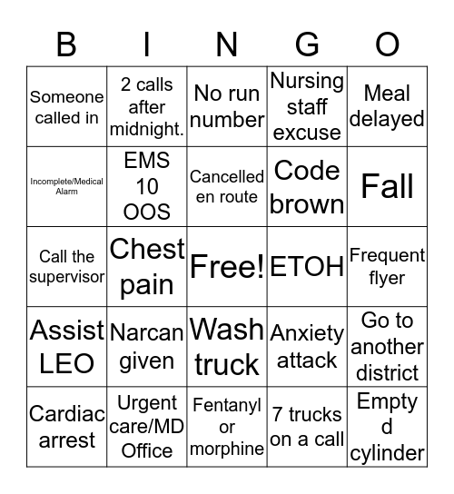 EMS  Bingo Card