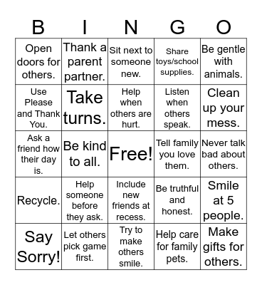 Considerate and Caring BINGO Card