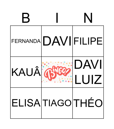BINGO DE NOMES Bingo Card