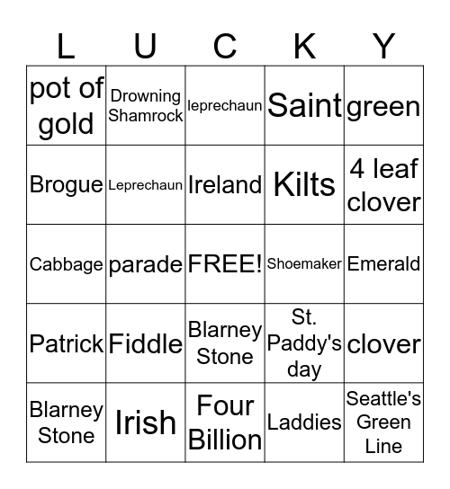 St. Patrick's day Bingo Card