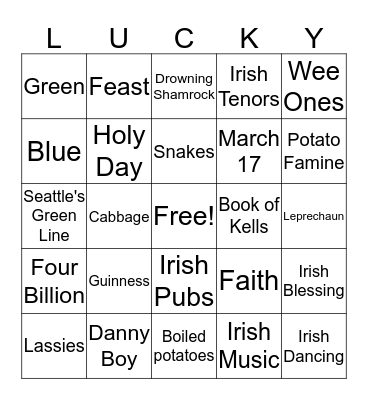 St. Patrick's Day Bingo Card