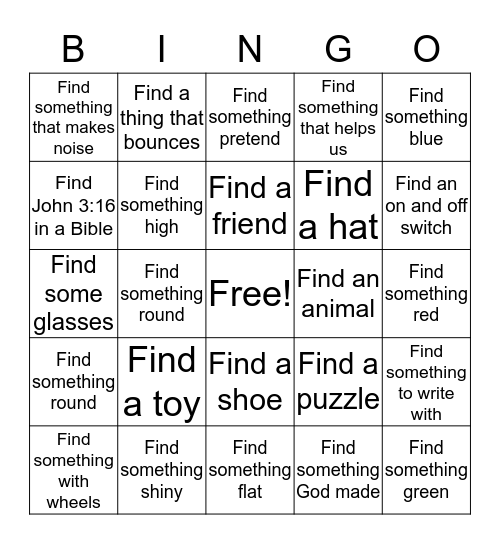 Scavenger Hunt for Treasures Bingo Card
