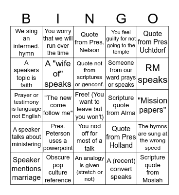 Stake Conference March 2019 Bingo Card