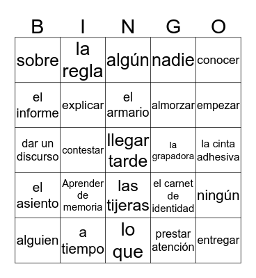 Spanish 2 Chapter 1A Bingo Card