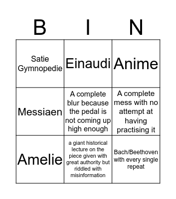 Piano Meetup Bingo Card