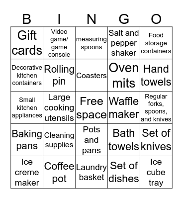 Shower Gift Bingo Card