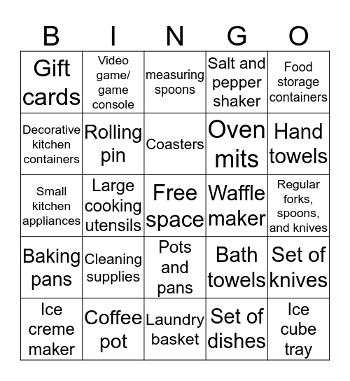 Shower Gift Bingo Card